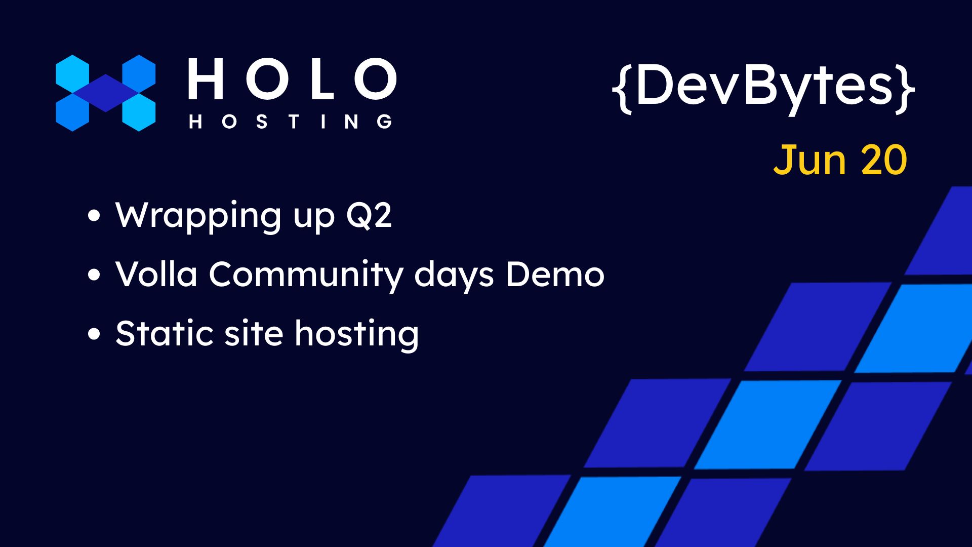 Holo development progress with focus on API, Orchestrator, and new hosting capabilities.